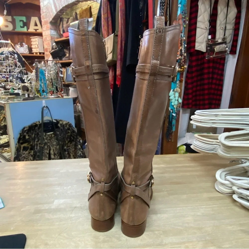 TORY BURCH Teresa Riding Boots Brown Leather Sz 9.5 - Picture 11 of 14